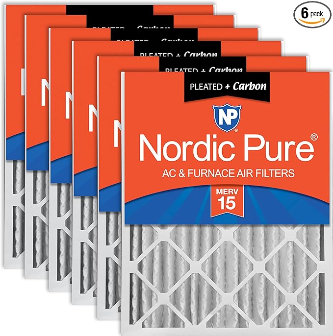 Nordic Pure 16x25x4 (15_1/2 x 24_1/2 x 3_5/8) Pleated Air Filters MERV 15 Plus Carbon 6 Pack
