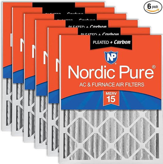 Nordic Pure 16x25x4 (15_1/2 x 24_1/2 x 3_5/8) Pleated Air Filters MERV 15 Plus Carbon 6 Pack