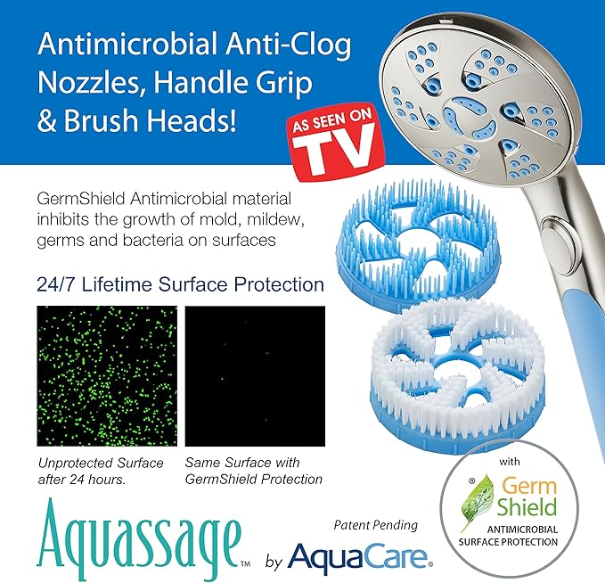 AquaCare High Pressure 6-in-1 Aquassage - 76-mode 3-way Combo, Showerhead, Hand Shower, Body Brush, Hair Brush & Arm in One! Two Brackets, Extra-long 6 foot Stainless Steel Hose, Brush Head Holder