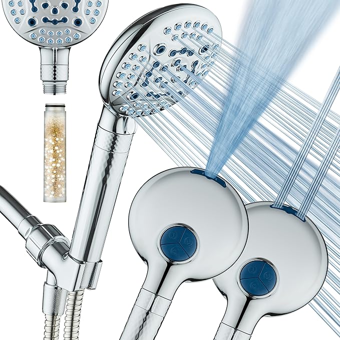 AquaCare 4X High Pressure 10-mode Filter Handheld Shower Head with Dual Power Wash - Clean Tub, Tile & Pets, Remove Chlorine, Metals & Toxins from Water to Protect Skin, Hair & Nails. Chrome Finish