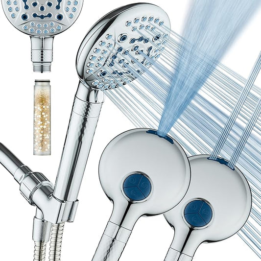 AquaCare 4X High Pressure 10-mode Filter Handheld Shower Head with Dual Power Wash - Clean Tub, Tile & Pets, Remove Chlorine, Metals & Toxins from Water to Protect Skin, Hair & Nails. Chrome Finish