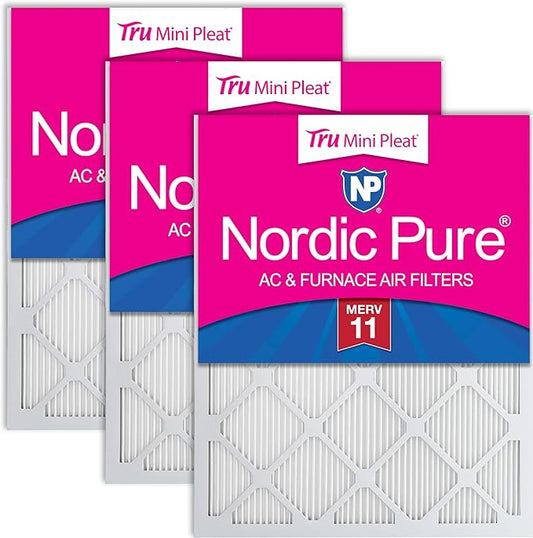 Nordic Pure 20x20x1 (19 1/2 x 19 1/2 x 3/4) Tru Mini Pleat MERV 11 AC Furnace Air Filters 3 Pack