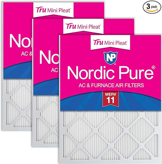 Nordic Pure 20x25x1 (19 1/2 x 24 1/2 x 3/4) Tru Mini Pleat MERV 11 AC Furnace Air Filters 3 Pack