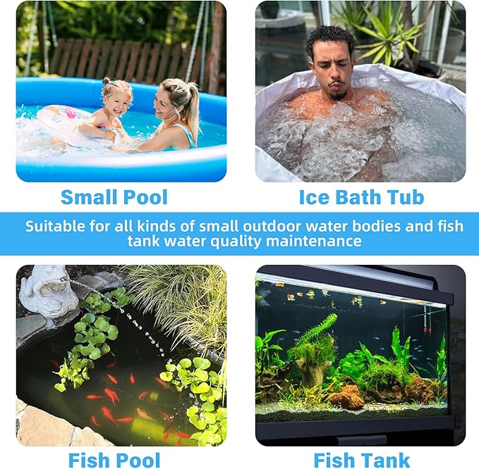 TARARIUM 600GPH Cold Plunge Filter Small Pool Filter for Up to 1000 Gal Ice Bath Hot Tub Cloudy Water Cleaner with Green Clean Machine fof Cold Pod