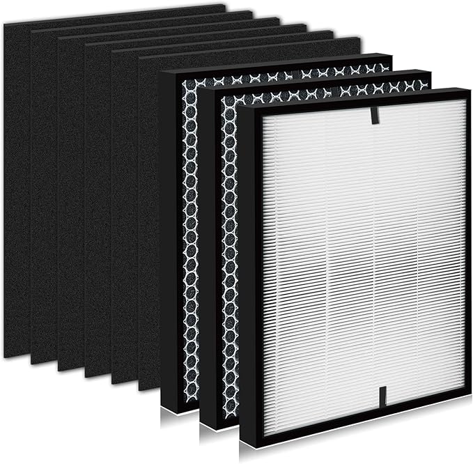 9 Pack 3000 Replacement Filters, Compatible with 3000, 3000M, 3000Pro Air Pur-ifier, 1Efficiency Air Filters,2 Activated Carbon Filters and 6 Carbon Pre-Filters