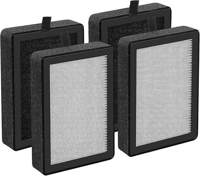 4 Pack LV-H128 Replacement Filter Compatible with LEVOIT LV-H128 / PUURVSAS (HM669A) / ROVACS (RV60) Air Purifiers, 3-in-1 HEPA, Activated Carbon Layer and Pre-Filter
