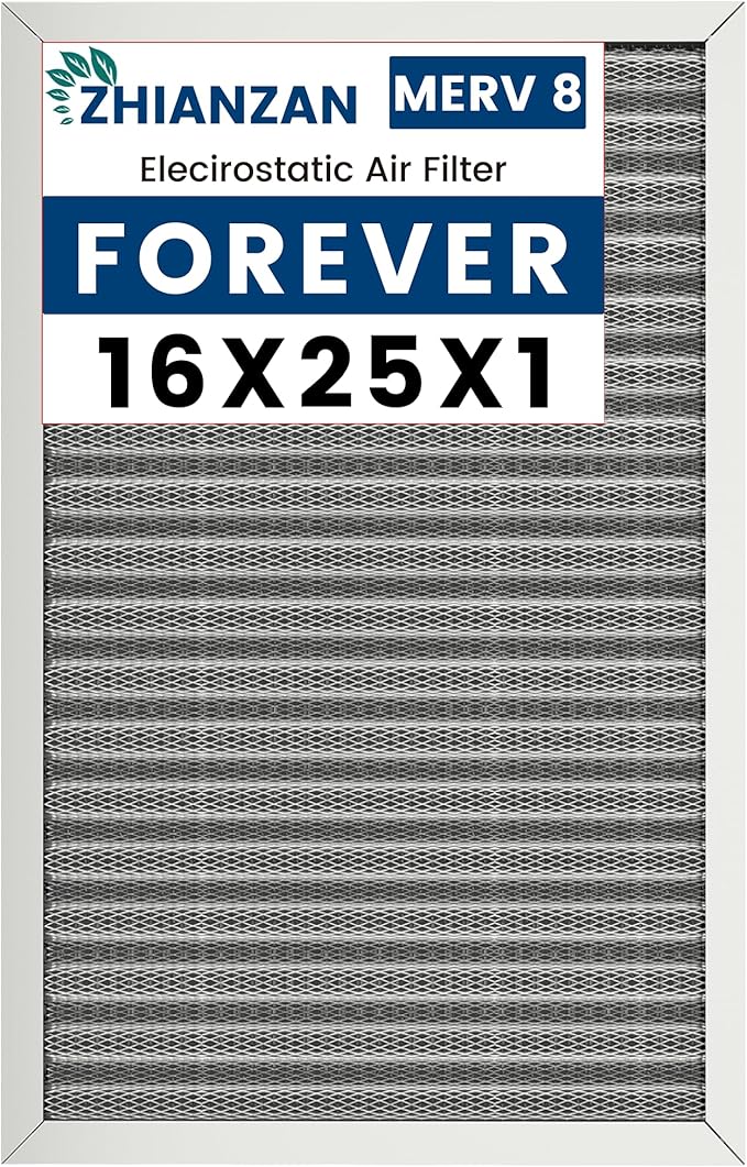 16x25x1 HVAC Furnace Air Filter, Lasts a Lifetime, Washable, the Last HVAC Filter You Will Ever Buy, Healthier Home or Office, Merv 8