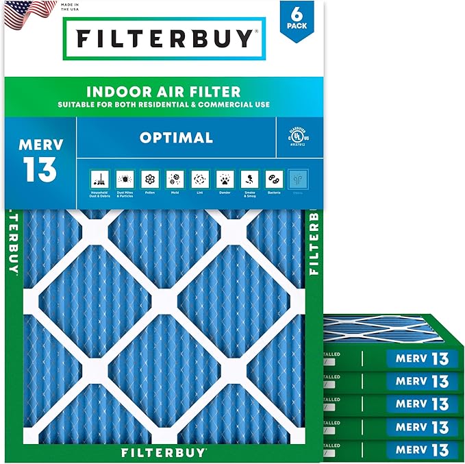 Filterbuy 8x14x1 Air Filter MERV 13 (MPR 1900) Health Defense Replacement (6-Pack), Electrostatic Pleated HVAC AC Furnace Filters, Made in USA (Actual Size: 7.50 x 13.50 x 0.75)