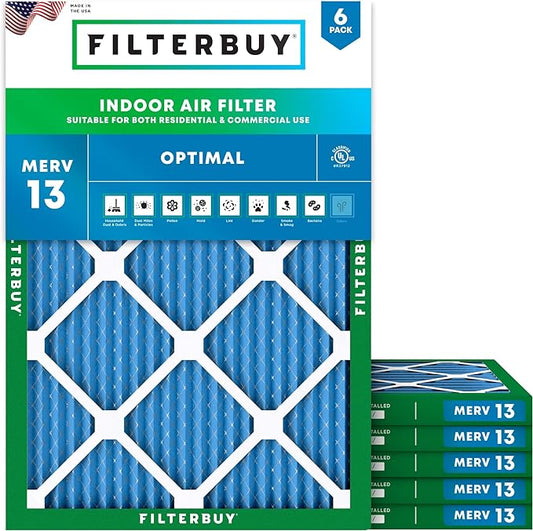 Filterbuy 14x16x1 Air Filter MERV 13 (MPR 1900) Health Defense Replacement (6-Pack), Electrostatic Pleated HVAC AC Furnace Filters, Made in USA (Actual Size: 14.00 x 16.00 x 0.75)