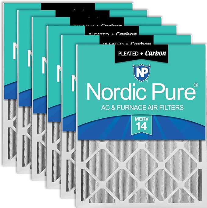 Nordic Pure 20x20x4 (19_1/2 x 19_1/2 x 3_5/8) Pleated Air Filters MERV 14 Plus Carbon 6 Pack
