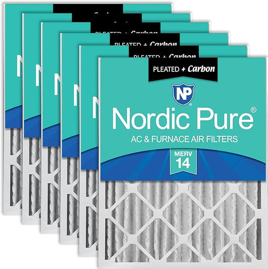 Nordic Pure 20x20x4 (19_1/2 x 19_1/2 x 3_5/8) Pleated Air Filters MERV 14 Plus Carbon 6 Pack