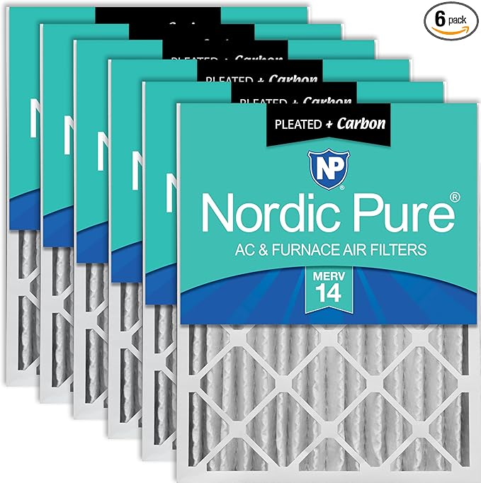 Nordic Pure 16x25x4 (15_1/2 x 24_1/2 x 3_5/8) Pleated Air Filters MERV 14 Plus Carbon 6 Pack