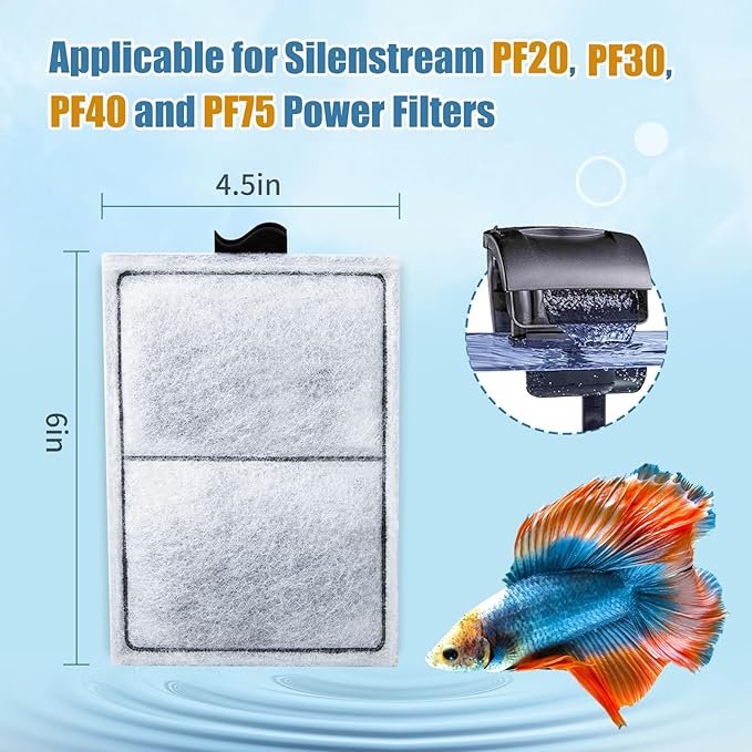 8 Pack PF-L Filter Cartridges Compatible with Top Fin Silenstream PF20, PF30, PF40 and PF75 Power Filters, Remplacement Aquarium Carbon Cartridge with Zeolite