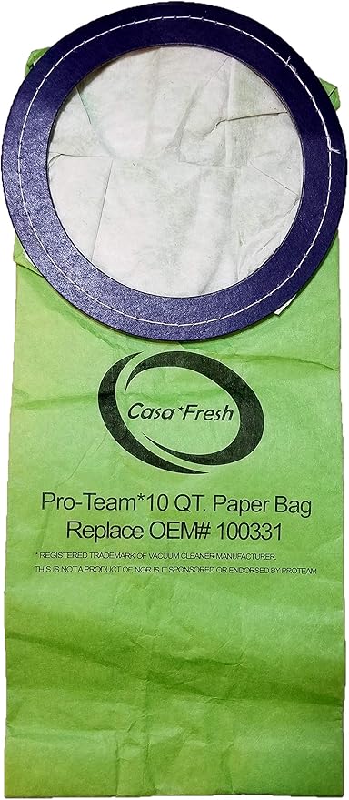 10 PK of Replacement Bags for ProTeam 100331. Compatible with 10 QT BackPack Vacuums - Coachvac, Super Coachvac, Megavac (10 QT Round Bags 100331)
