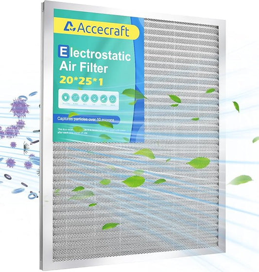 20x25x1 Electrostatic Air Filter, Washable & Reusable Aluminum AC/HVAC Furnace Filter, MERV 8, Lasts a Lifetime, Healthier Home or Office(Actual Size: 19.75"x24.65"x0.86")