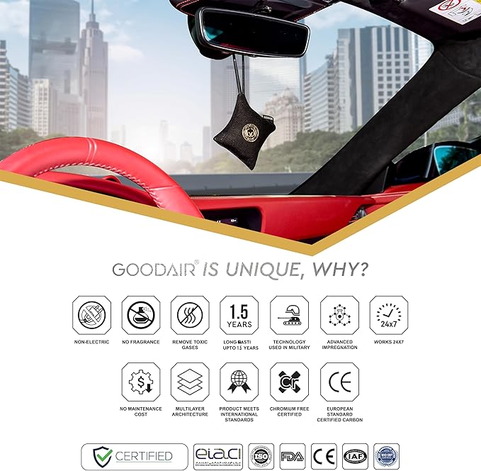 GOODAIR HEPA Car Air Purifier Bag & Pouch | 75g Activated Carbon Filter, Absorb Toxic Gases, 2.0 Premium Certified Air Purifier, Suitable for All Cars, 24/7 Air Purification - Super Black