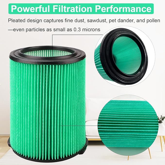 VF6000 Replacement Filter for Rigid, Compatible with 5-20 Gallon Wet/Dry Vacuums WD5500 WD0671 WD6425 WD7000 WD1280 WD1851 WD1680 WD1956 RV2400A 1400RV RV2600B, Fit for Husky 6-9 Gallon Vacs (2 Pack)