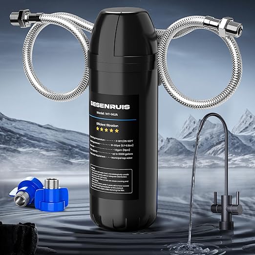 Under Sink Water Filter System, Reduces 99.99% Lead, Chlorine, Bad Taste & Odor, Under Counter Water Filter Direct Connect to Kitchen Faucet, 10000 Gallons, by DESENRUIS