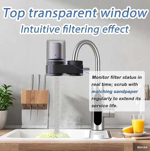 VYNTRA 7-Layer Faucet Water Filter, Kitchen Filter Water Faucet Element, 300 Gallons Activated Carbon Ceramic Filter Reduces Chlorine, Limescale, Heavy Metals,Bad Taste(2*Filter & 6*Adaptors) Gray