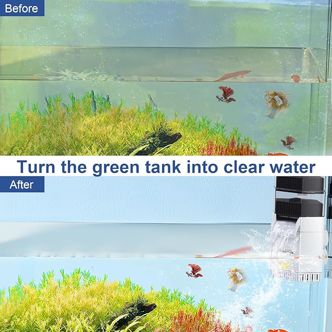 265 GPH Turtle Tank Filter for 40-70 Gallon, Turtle Filter Low Water Level Available, Aquarium Filter with 4-Stage Waterfall Bio-Filtration, Fish Tank Filters for Shrimps, Amphibians, Turtle Tank