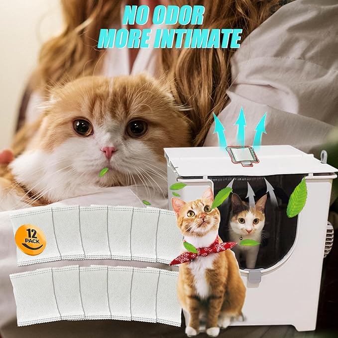 12 Pack Replacement Charcoal Filters for Modkat Flip Cat Litter Box, Activated Carbon Air Purifier Refills Compatible with Modkat Flip Cat Litter Box