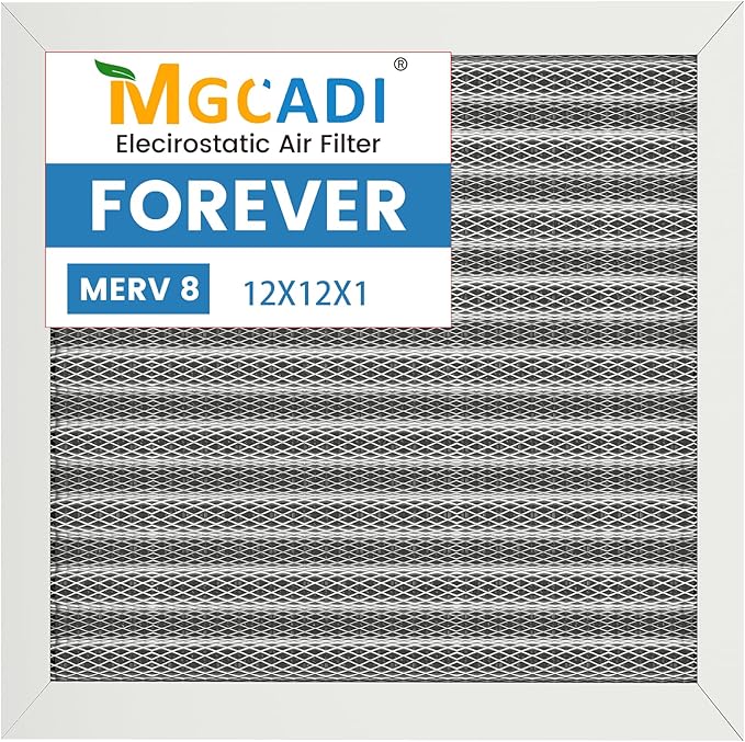 12x12x1 HVAC Furnace Air Filter, Lasts a Lifetime, Washable, the Last HVAC Filter You Will Ever Buy, Breathe Safely at Home or in the Office,Merv 8(Actual Size:11.69x11.69x0.82 Inch)
