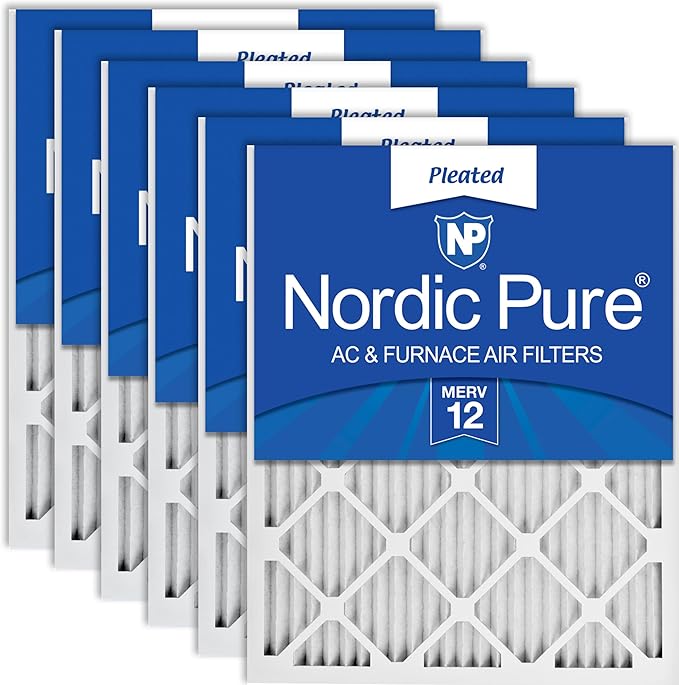 Nordic Pure 12x12x1 (11 3/4 x 11 3/4 x 3/4) Pleated MERV 12 Air Filters 6 Pack