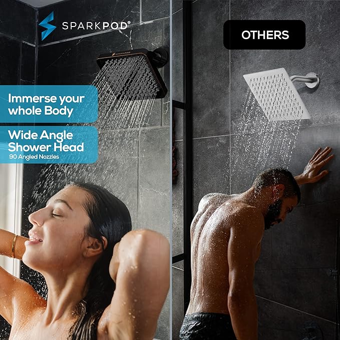SparkPod Shower Head - High Pressure Rain - Premium Quality Luxury Design - 1-Min Install - Easy Clean Adjustable Replacement for Your Bathroom Shower Heads (Vintage Oil Rubbed Bronze, 6 Inch Square)