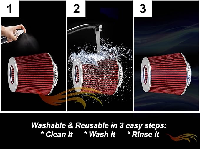 RED 2.5" 63.5 mm Inlet Cold Air Cone Replacement Quality Performance Washable Clamp-On Dry Air Filter