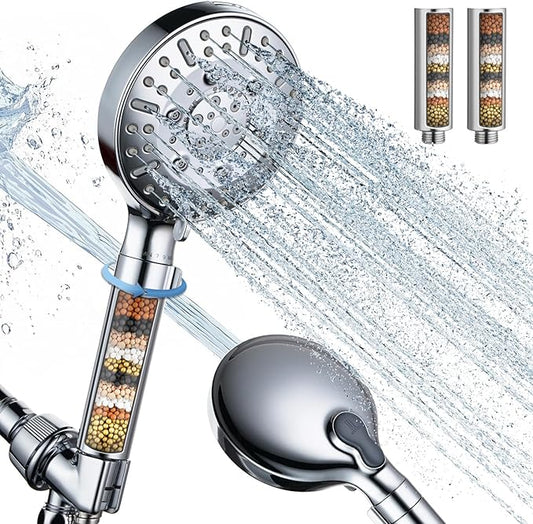 Filtered Shower Head with Handheld,High Pressure 9-Spray Showerhead - Water Softener with Filter Beads for Hard Water,Removes Chlorine, Reduces Dry & Itchy Skin,Anti-Clog Nozzles,Flow Regulation