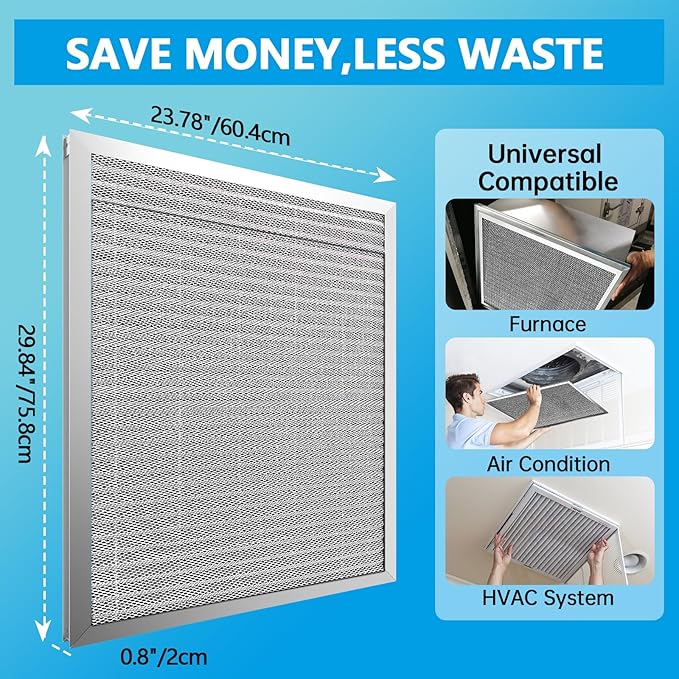 UBeesize 24x30x1 Reusable Electrostatic Air Filter HVAC AC Furnace Filter,MERV 8,Washable, Lasts a Lifetime,Permanent Air Filter,Breathe Fresher,Home And Office(Actual Size:23.78x29.84x0.8 Inch)