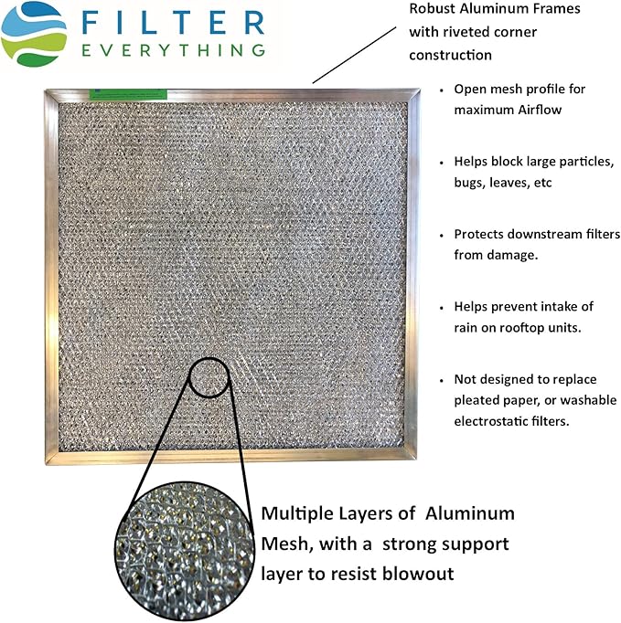Filter Everything Washable Aluminum Air Filter – 16 x 20 x 1 7/8 – Permanent, Reusable HVAC Intake Filter – Heavy-Duty Expanded Aluminum Mesh – Pre-Filter for HEPA or Pleated Filters