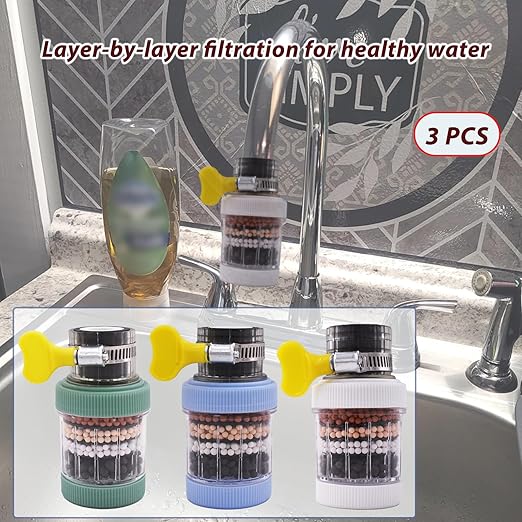 3 Pack Faucet Mount Filters,Faucet Water Filter for Kitchen,Activated Carbon Faucet Water Purifier Tap Filtration for Kitchen Bathroom Removes Chlorine Fluoride Heavy Metals Hard Water (Random Color)