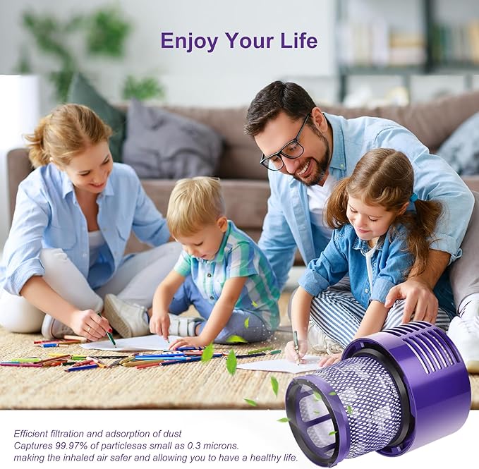 V10 Filters for Dyson V10 Cyclone Series, V10 Animal, V10 Absolute, V10 Total Clean, SV12, Part No. 969082-01, 3 Pack Filters and 1 Clean Brush.