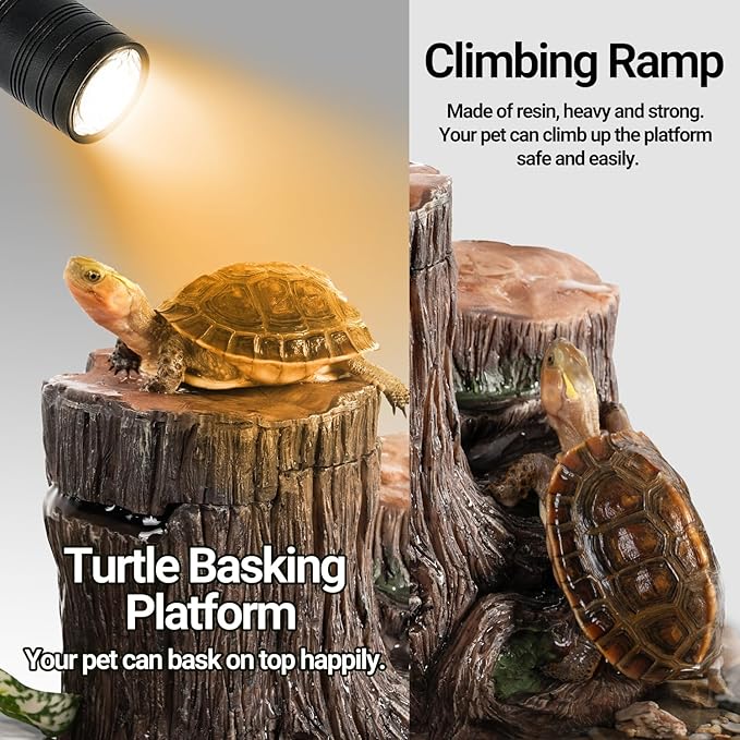 REPTI ZOO Turtle Tank Filter, 45GPH Aquarium Filter with Basking Platform Flow Adjustable Turtle Filter with Multi-Layer Filtration for Up to 10 Gallon