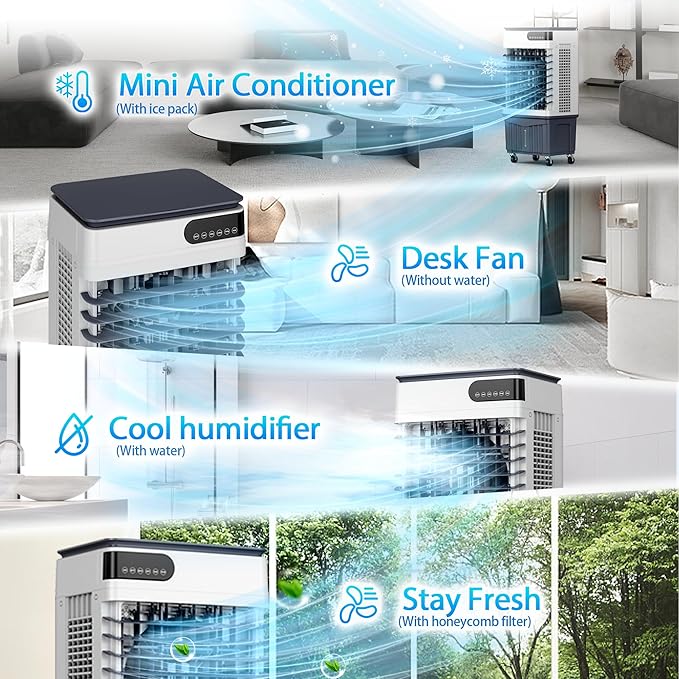 Swamp Cooler Air Conditioners, Large 13.3-Gal Tank for 7d Cooling, 4-IN-1 Portable Evaporative Cooler with LED Touch Screen, 3 Fan Speeds,12H Timer and Remote, 1000 sq ft, Ideal for Large Rooms