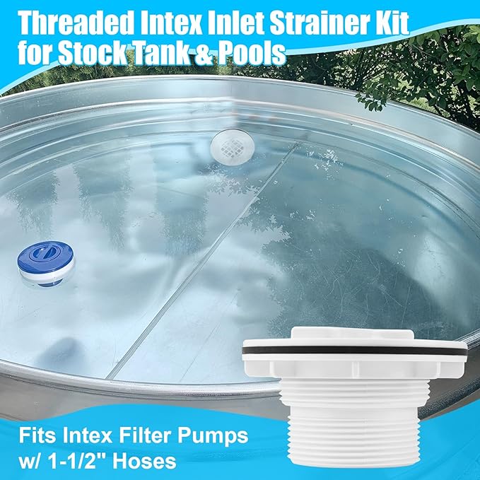 Threaded Inlet Strainer Kit Include Rubber Washer and Strainer Nut, Fits Intex Filter Pumps with 1-1/2" Hoses for Intex Stock Tank Pools and Stock Tank Pool Filter Kit Pool Accessories (1 Pcs)