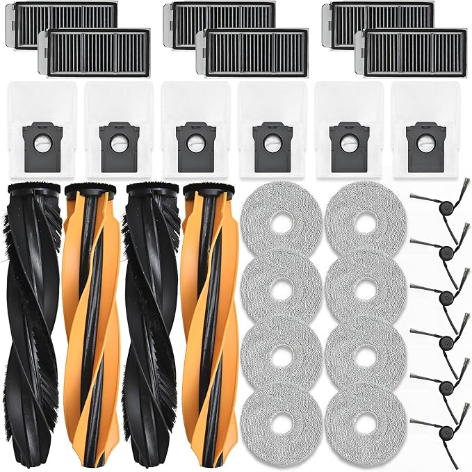 Accessories Replacement Parts Compatible with Dreame X50 Ultra/ L50 Ultra/ L40s Pro Ultra and Mova V50 Ultra Robot Vacuum Cleaner,4 Rubber Main Brush,6 Filters,6 Dust Bags,8 Mop Pads,6 Side Brushes