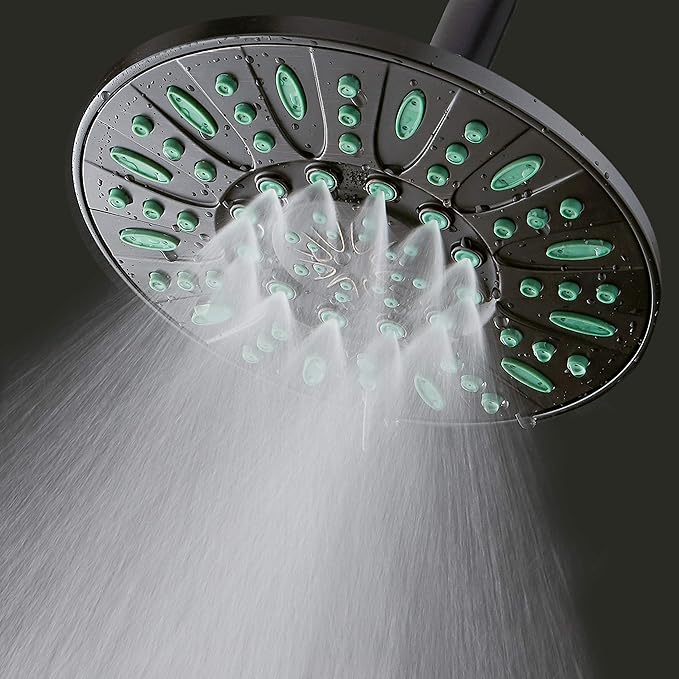 AquaDance 7-inch 6-Setting Rainfall Showerhead with Anti-Microbial Microban Protection from Mold, Mildew, and Bacteria - Clog-Free, Oil-Rubbed Bronze Finish/Coral Green Jets