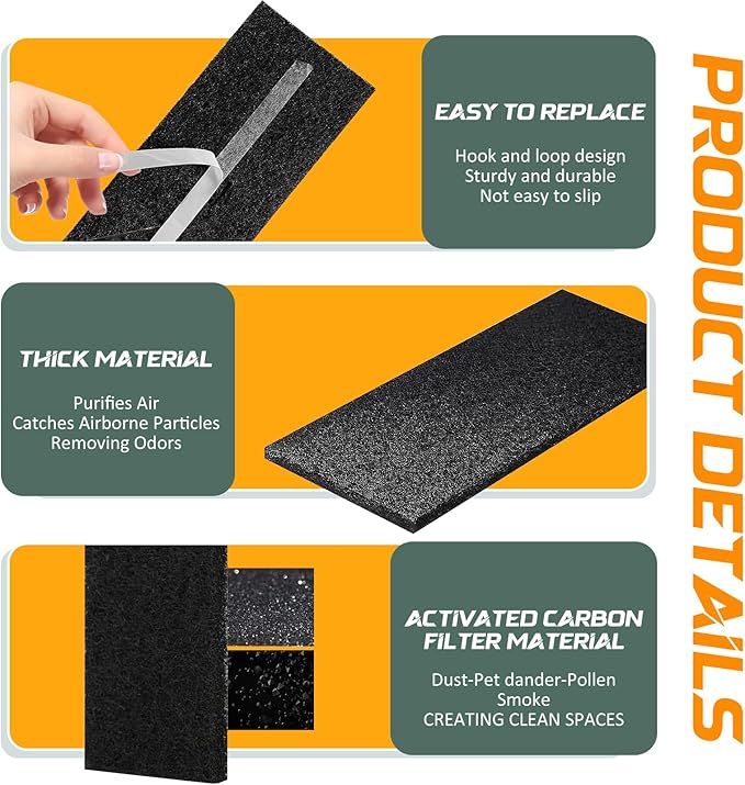 Pacify 10PCS Ceiling Fan Filters for Blades, Activated Coconut Shell Carbon Fan Filters for Ceiling Fan Blades, Universal Fan Air Purifier Pad for Home Office Traps Household Contaminants(10)