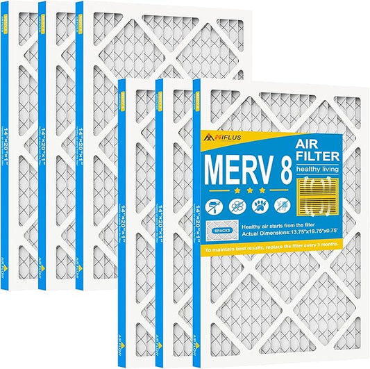 14x20x1 Air Filter,MERV 8,Furnace Air Filter for HVAC,Dust Defense-6packs by MIFLUS