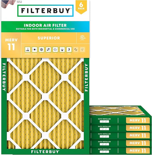 Filterbuy 17x25x1 Air Filter MERV 11 (MPR 1200) Allergen Defense Replacement (6-Pack), Electrostatic Pleated HVAC AC Furnace Filters, Made in USA (Actual Size: 16.50 x 24.50 x 0.75)