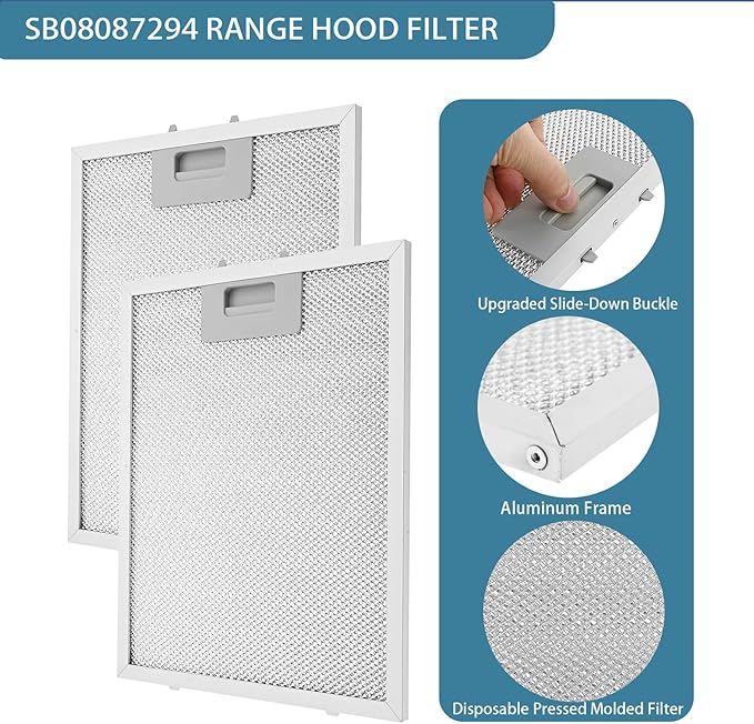 2 Pack SB08087294 Range Hood Filter 11.75"x 9.40" Compatible with For Broan Kenmore range hoods, Range Hood Aluminum Grease Filter, Replaces AP5614116 B08087294 RM523004 1373064