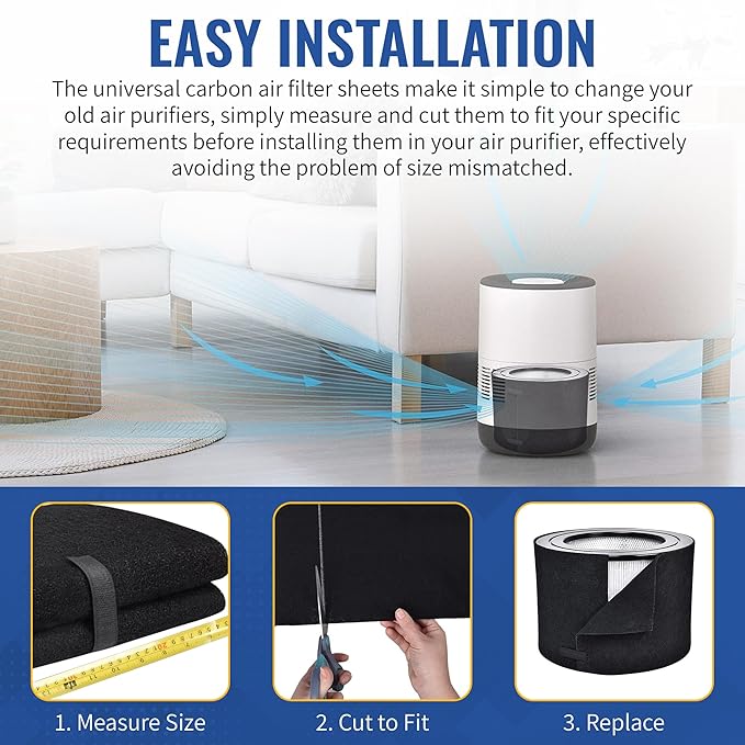 CFS – Pack of 1, Universal Cut to Fit Carbon Pre-Filter Pad Roll for Air Purifiers, Range Hood, Furnace Filters, & Air Conditioner Filters – Fresh Air for Indoor – Charcoal Air Filter Sheet – 12"x48"