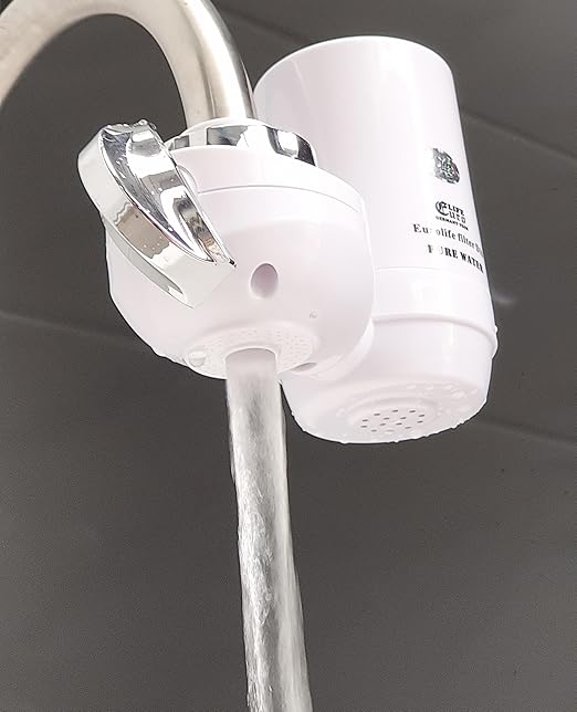 Faucet Mount Water Filtration System, BPA-Free Faucet Water Purifier for Sink, Filter Replaces 400 Gallon Water, Lasts Six Months, Includes 1 System/1 Filter, White
