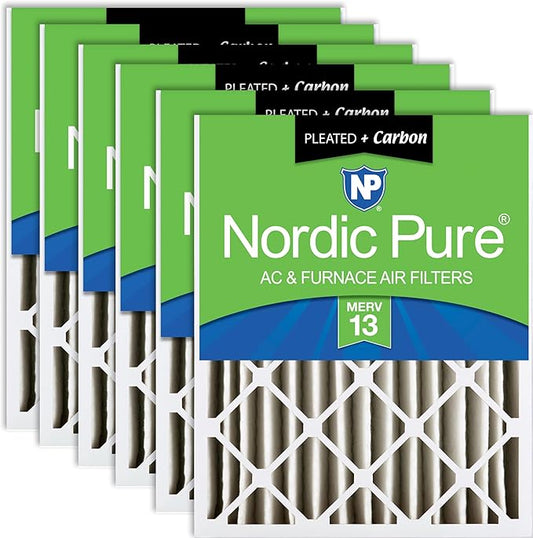 Nordic Pure 20x20x4 (19_1/2 x 19_1/2 x 3_5/8) Pleated Air Filters MERV 13 Plus Carbon 6 Pack