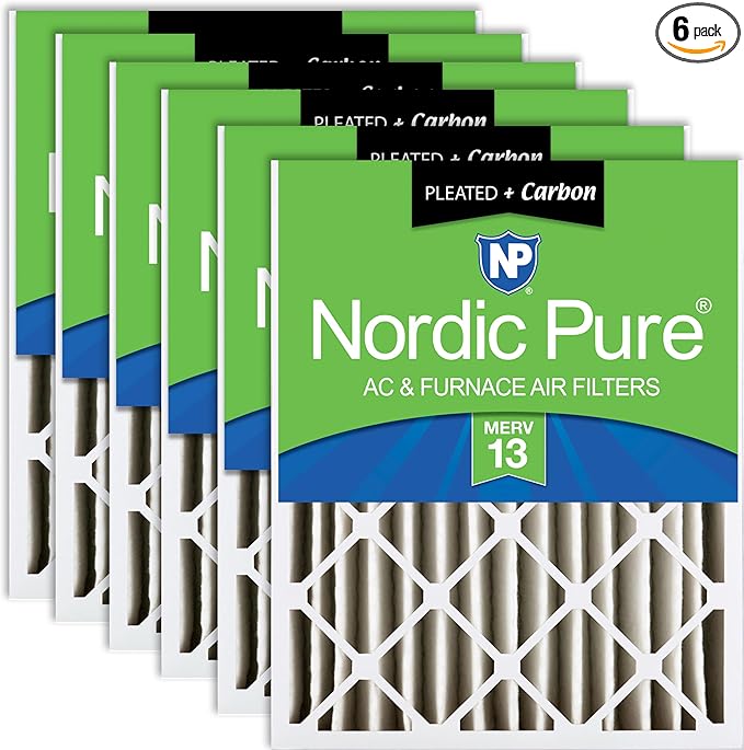 Nordic Pure 16x25x4 (15_1/2 x 24_1/2 x 3_5/8) Pleated Air Filters MERV 13 Plus Carbon 6 Pack