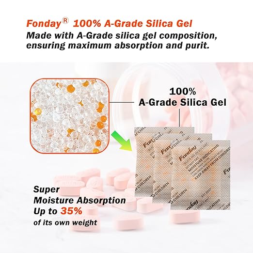 16Packs x 100Gram Fonday Rechargeable Silica Gel Desiccant Packets Food Grade Fast Reactivate Desiccant Bags Moisture Indicating Orange to Green