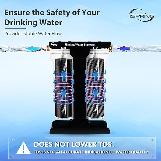 iSpring RV Water Filter System, SGS-Tested PFAS, Báctérïa & Viruses Removal, Reduces Chlorine, Sediments, and Odor, High Capacity Tankless Design, Lead-Free Brass Quick Connectors(Model: CW21-PFBV)