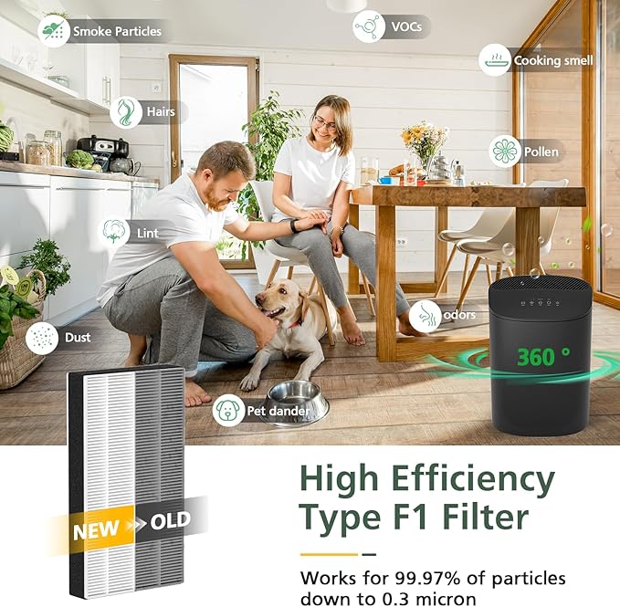 4 Pack F1 Filter Replacement Compatible with 3M Filtrete Room C01 T02 Models FAP-C01-F1, FAP-T02-F1, FAP-C01BA-G1, FAP-T02WA-G1 and FAP-ST02N